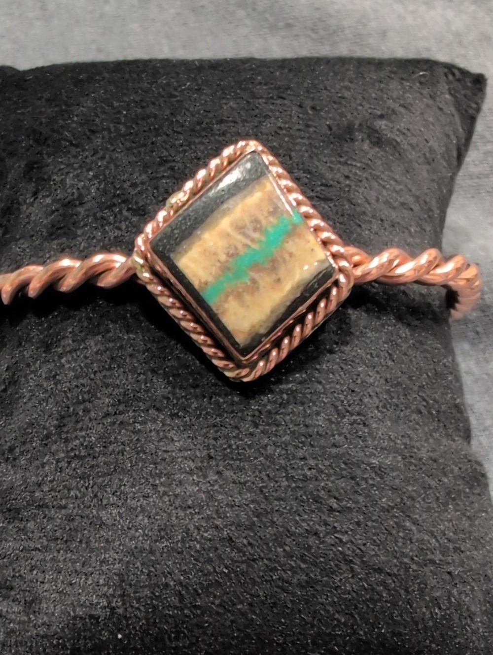 Handcrafted Copper Twist Bracelet with Royston Ribbon Turquoise